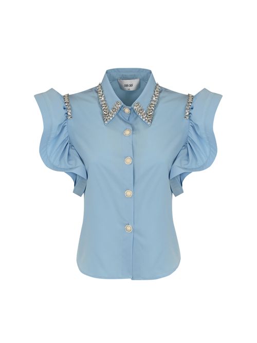 Camicia Trabia con rouches e cristalli Celeste ODI ODI | TRABIA 250S5CELESTE